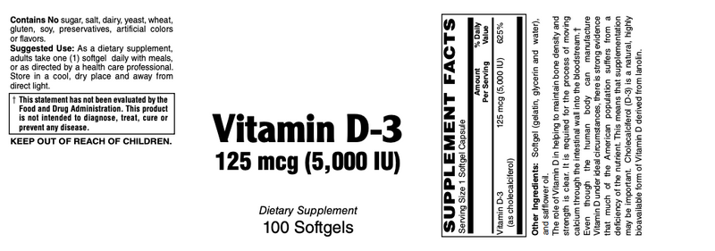 Vitamin D-3, 125 mcg (5,000 IU)