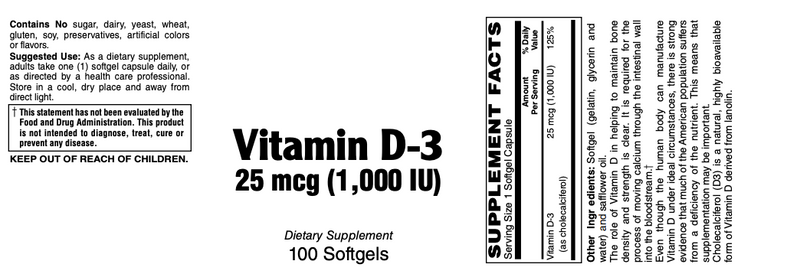 Vitamin D-3, 25 mcg (1,000 IU)